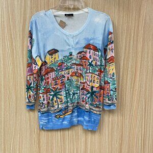 Talbots Blue Charming Cardigan Size Medium Petite